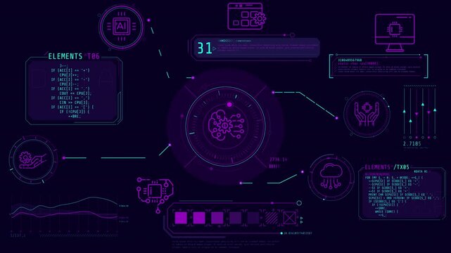 Animated infographics on the subject of AI in high-tech digital environments