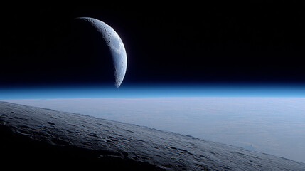 Celestial event moonrise over earth outer space aerial view cosmic serenity