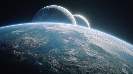 Exploring celestial wonders earth and planetary alignment in space cosmic perspective digital art