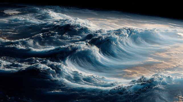 Dynamic ocean waves seascape digital artwork tranquil setting aerial view nature's power and beauty - Powered by Adobe