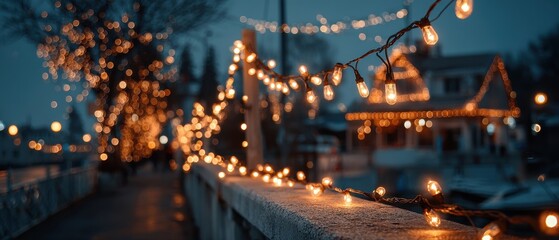 Obraz premium Evening Stroll by the Waterfront with Twinkling String Lights