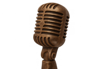 Vintage brass microphone on transparent background symbolizing classic audio, broadcast, interview, and recording
