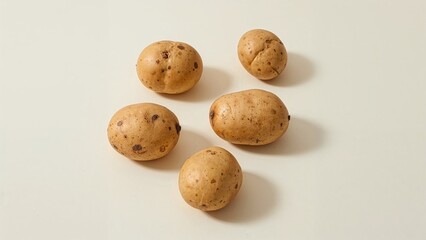 Fototapeta premium Group of potatoes with spots on a light background.
