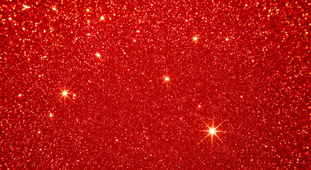 A vibrant red glitter background with sparkling lights, creating a festive and shimmering textured abstract surface.