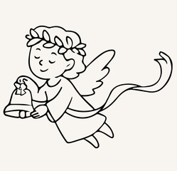 Christmas angel with a bell in hands. 