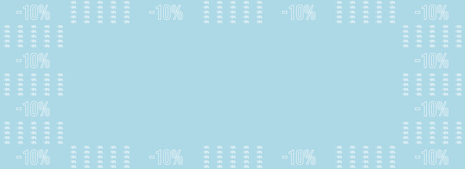 Light blue background with a repeating border pattern featuring white -10% discount text and abstract rectangular shapes, ideal for sale promotions and advertising.