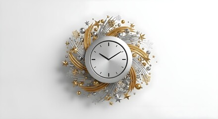 New Year Countdown Clock Surrounded by Luxury Gold Ornaments