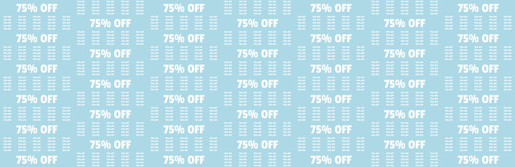 Repeating 75% OFF Sale Promotion Pattern on Light Blue Background for Discount Offers