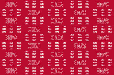 Fototapeta premium Red background with repeating white XMAS text pattern, festive holiday season design for Christmas celebrations and winter themes
