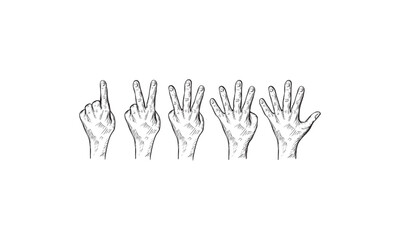 Hand Sketch Showing Numbers One to Five with Fingers