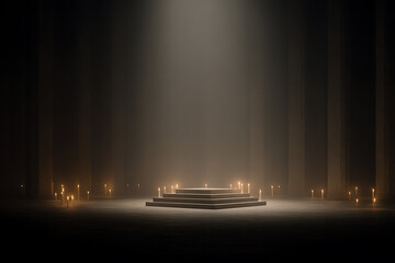 religious meditation, prayer by candlelight in dim chapel, creating a sacred and intimate atmosphere