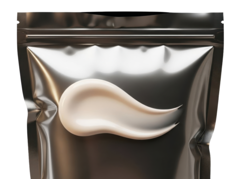 Metallic pouch with soft creamy flowing highlights white background