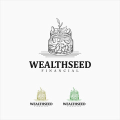 Wealth Seed hand drawn logo template vector, Financial Growth Illustration