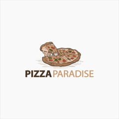 Hand drawn logo pizza slice vector template, Pizza food menu for restaurant and cafe. Good for leaflets, cards, posters, prints, menu, booklets.