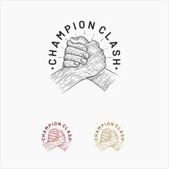 Hand Drawn Champion Clash logo template, Sketch Strong Arm Wrestling Fighting Doodle Hand Drawing Illustration