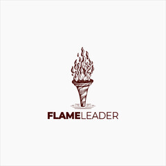 Hand drawn Torch Fire logo hipster retro vintage vector template