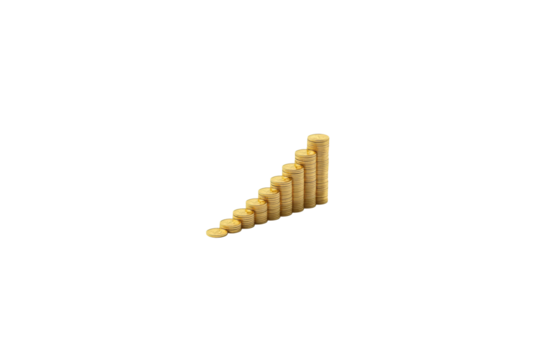 Stacked Gold Coins Arranged as Increasing Bar Graph