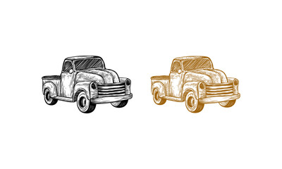 vintage truck sketch ink for poster, business card, cover book, collection art, art print. vector
