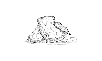 Canvas sack with grain or powder in hand drawn engraving style