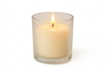 Burning candle in a glass holder with transparent background