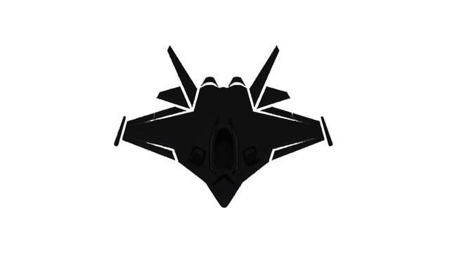 Vector illustration&nbsp;of black silhouette icon of a modern stealth fighter jet aircraft headon view isolated on transparent background
