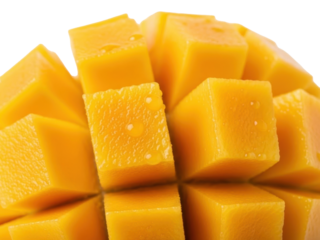 Mango cube juicy tropical yellow isolated crisp white background