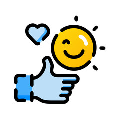 A happy emoji giving a like with a heart symbol