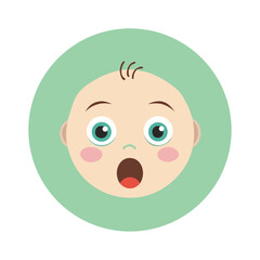 Fototapeta premium Cute baby face with surprised expression in a green circle