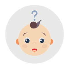Cartoon baby with confused expression and question mark above