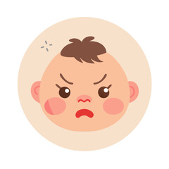 A cute baby face with an angry expression displayed