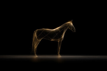 Fototapeta premium premium festive horse, shiny golden horse shape formed by radiant particles, sophisticated high-quality holiday concept, set against dark backdrop