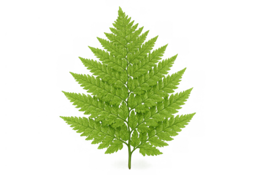 Lush green fern frond with intricate leaf details, growing wild, isolated on transparent background