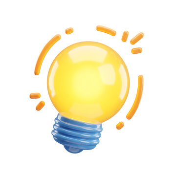 Bright yellow lightbulb 3D render illustration concept for innovation creativity and new ideas isolated on white background