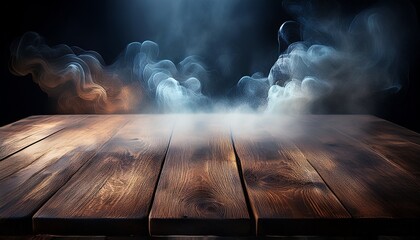mysterious wooden table enveloped in smoke generative ai