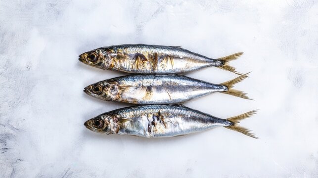 Fresh Raw Iwashi Sardines on a Light Uneven Background. Generative AI