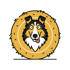 Cartoon Collie Head with Tongue Out Framed by a Golden Circle