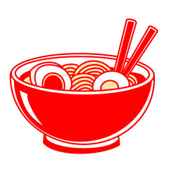 A simple red and white noodle bowl icon
