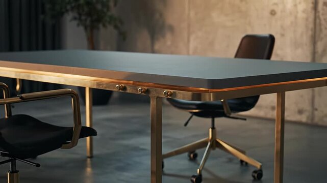 Modern office conference table with chairs in meeting room.