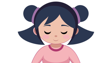 Cartoon girl in pink meditating with closed eyes in serenity