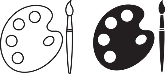 Simple vector palette with brush in outline and solid style icon art tool symbol Concept of art creativity design