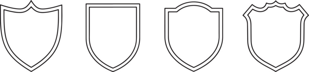 Set of shield outline shapes with clean minimal border variations for emblem protection and security 
