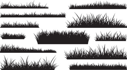 Grass silhouette set featuring various natural blades in different shapes dense lush outdoor foliage borders concept of nature growth landscape greenery