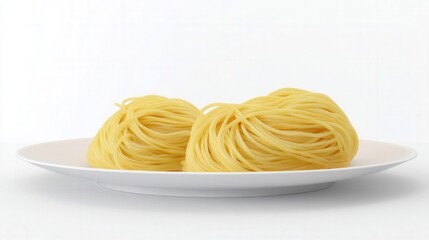 Fresh noodles arranged on a clean white plate. Generative AI