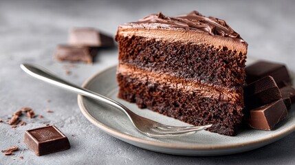 Indulge in Decadence A Perfect Slice of Rich Chocolate Cake on a Plate, A Tempting Treat for Any Occasion, Sweet Reward, Delicious Dessert Moment