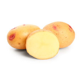 Fresh raw potatoes on white background