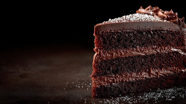 Indulge in decadent dark chocolate cake slice, a tempting treat perfect for dessert menus, food blogs, and sweet cravings. A rich, delicious delight!