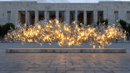 Stunning sculpture showcases intricate designs illuminated by soft light, creating captivating visual experience that reflects heritage