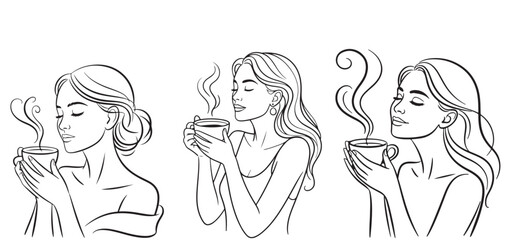 vector illustration of a girl drinking coffee