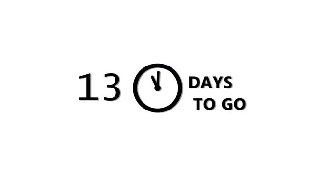 Counting 29 days to go animation.  Count days with clock icon. Countdown days left animation.