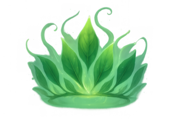 Glowing green leaves forming a mystical lotus flower, symbolizing nature, magic, spirituality, and growth with transparency